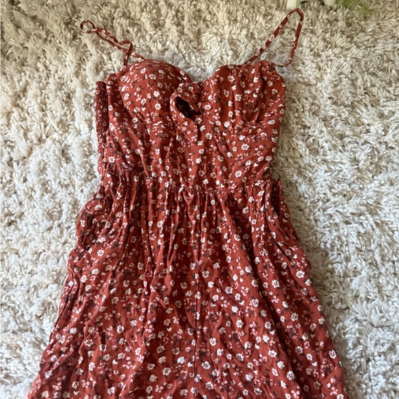 As U Wish Rust Floral Garment jumper jumpsuit fall farmhouse style - Picture 1 of 7